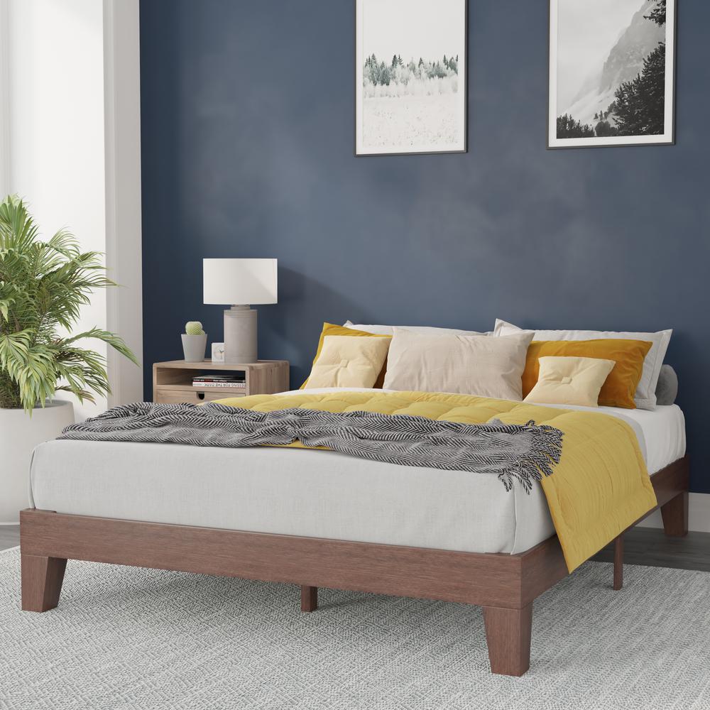 Wood Queen Platform Bed with Wooden Support Slats, No Box Spring Required