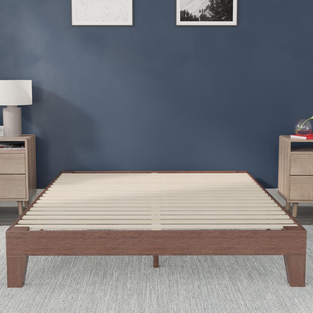 Wood Queen Platform Bed with Wooden Support Slats, No Box Spring Required