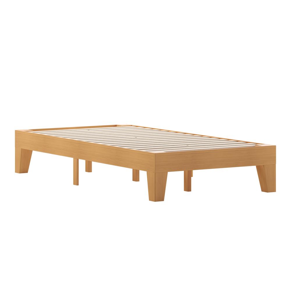 Natural Pine Finish Wood Twin Platform Bed with Wooden Support Slats