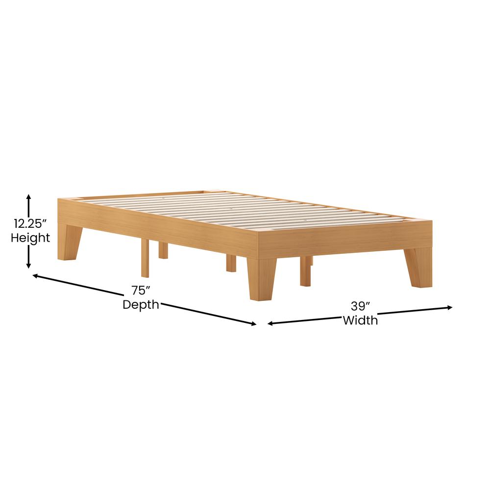 Natural Pine Finish Wood Twin Platform Bed with Wooden Support Slats