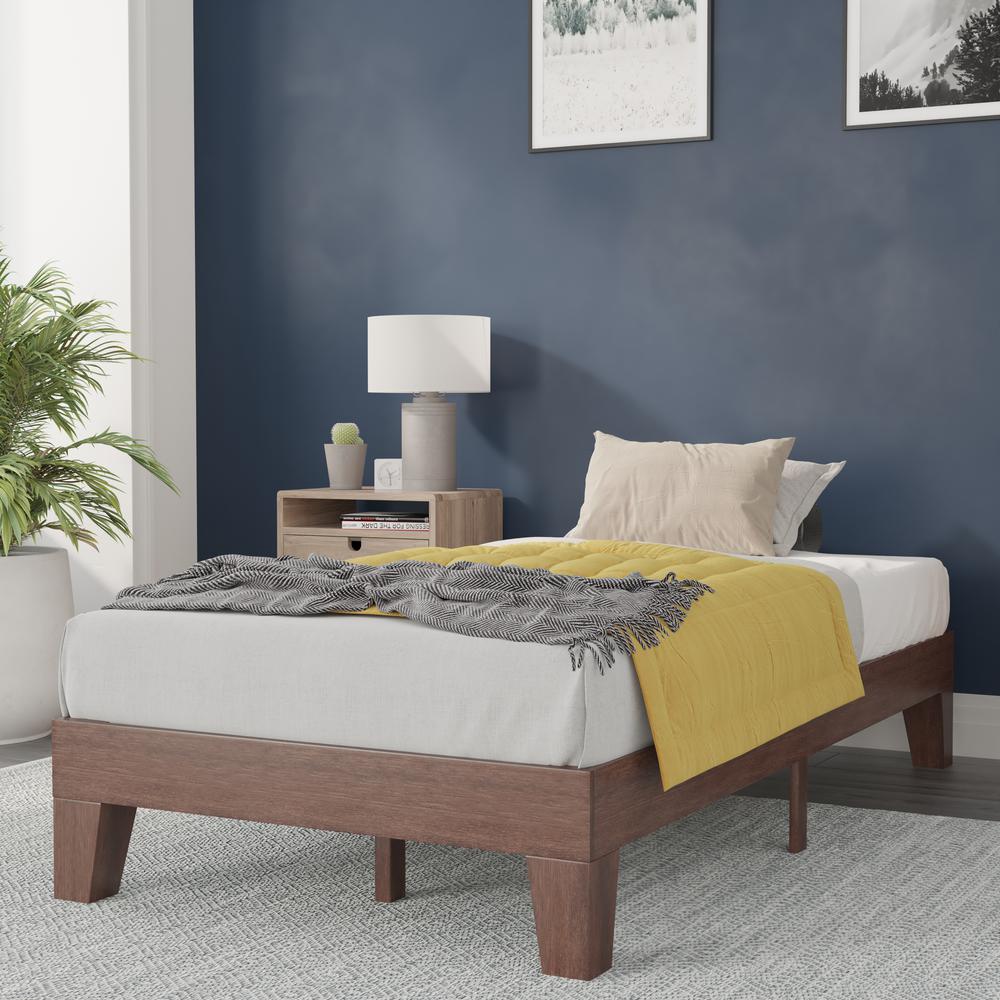 Wood Twin Platform Bed with Wooden Support Slats, No Box Spring Required