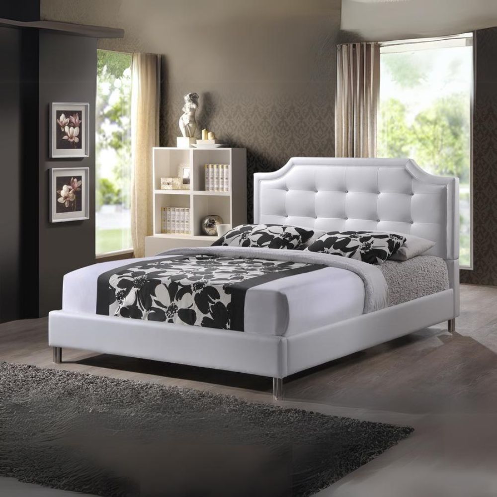 Carlotta White Modern Bed With Upholstered Headboard - Full Size