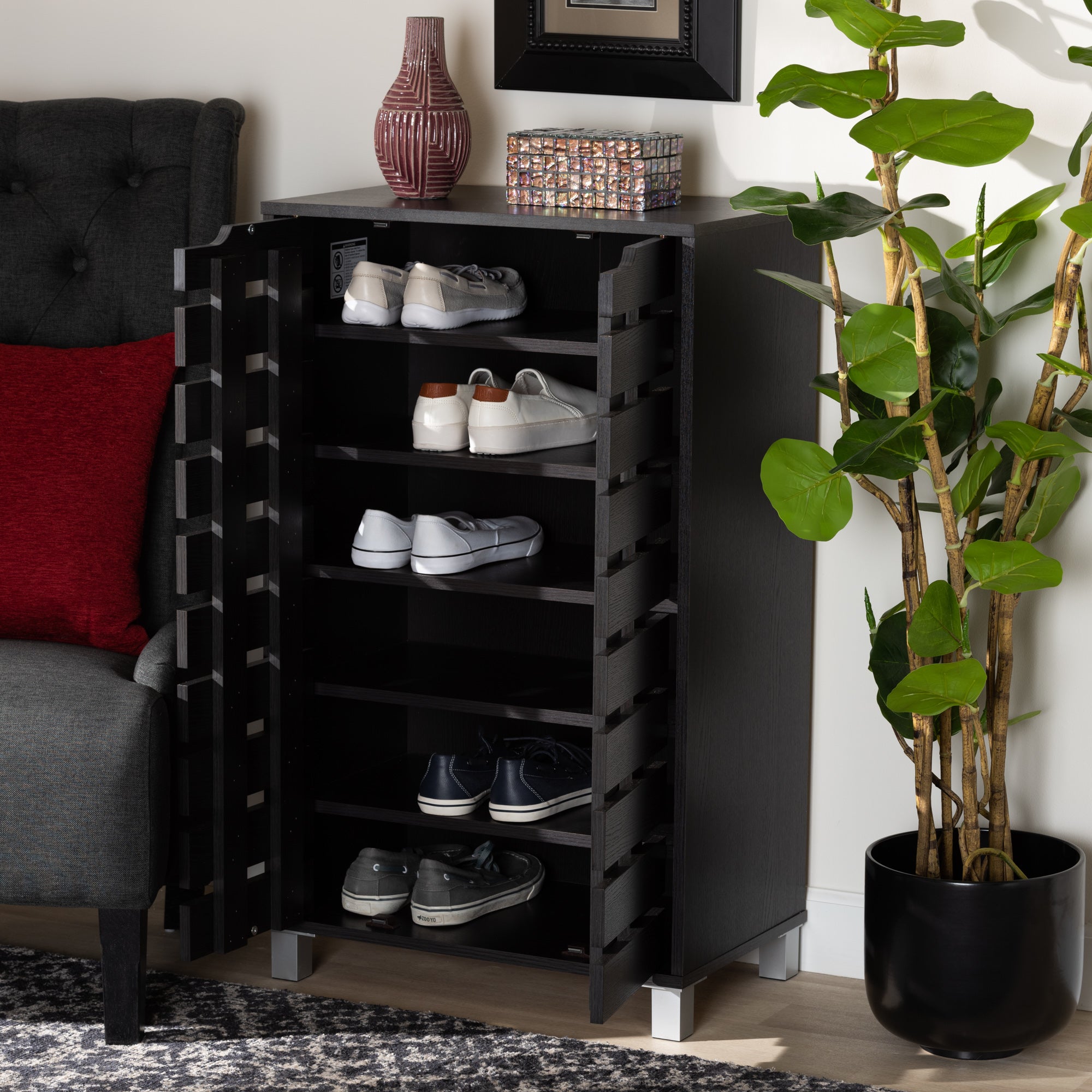 Ernest Modern and Contemporary Dark Brown Finished Wood 2-Door Shoe Storage Cabinet