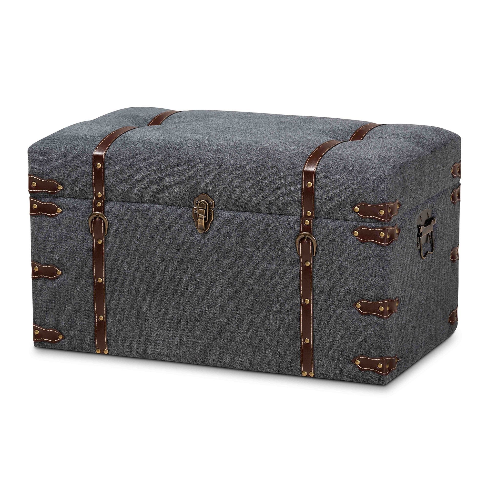 Palma Modern and Contemporary Transitional Grey Fabric Upholstered Storage Trunk Ottoman