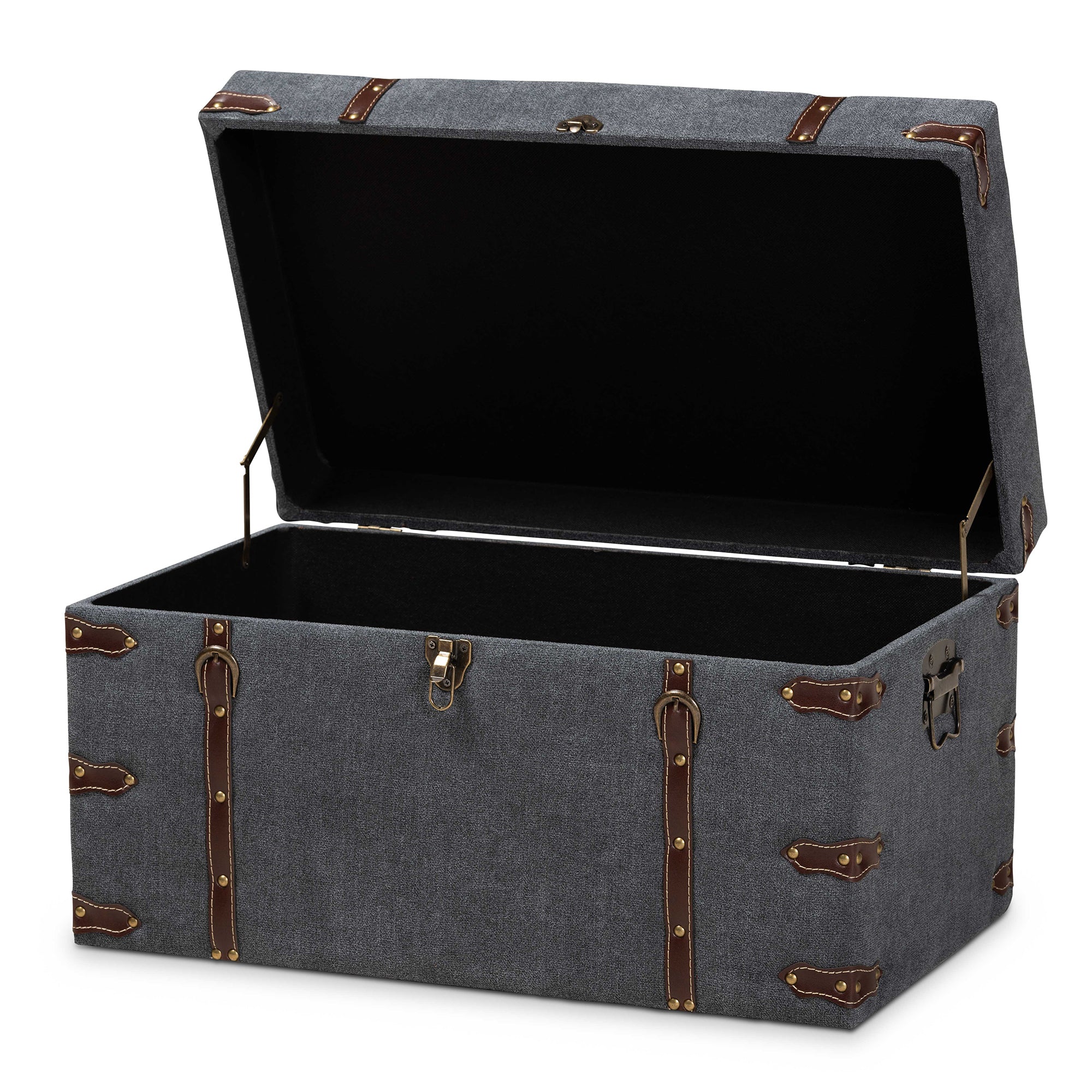 Palma Modern and Contemporary Transitional Grey Fabric Upholstered Storage Trunk Ottoman