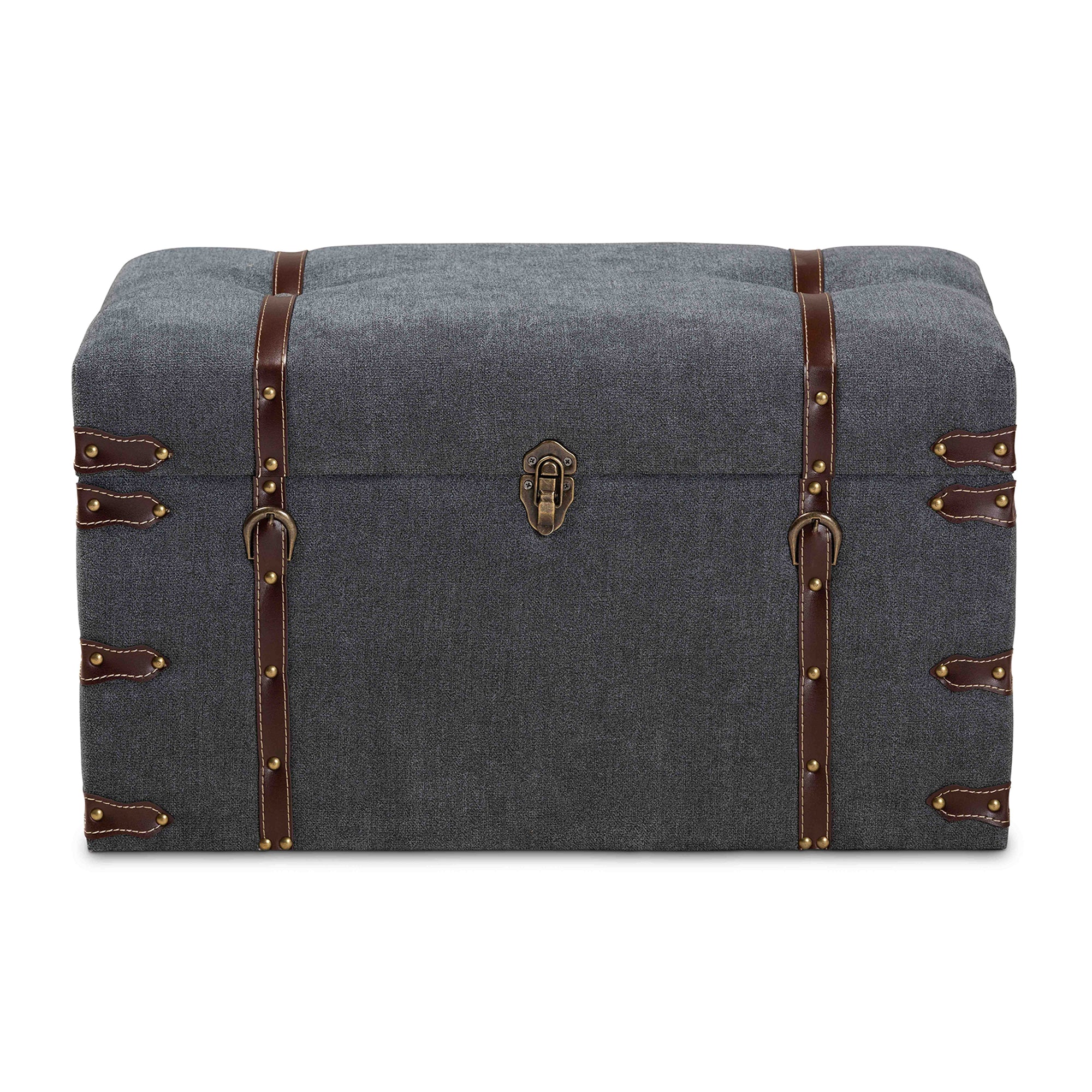 Palma Modern and Contemporary Transitional Grey Fabric Upholstered Storage Trunk Ottoman