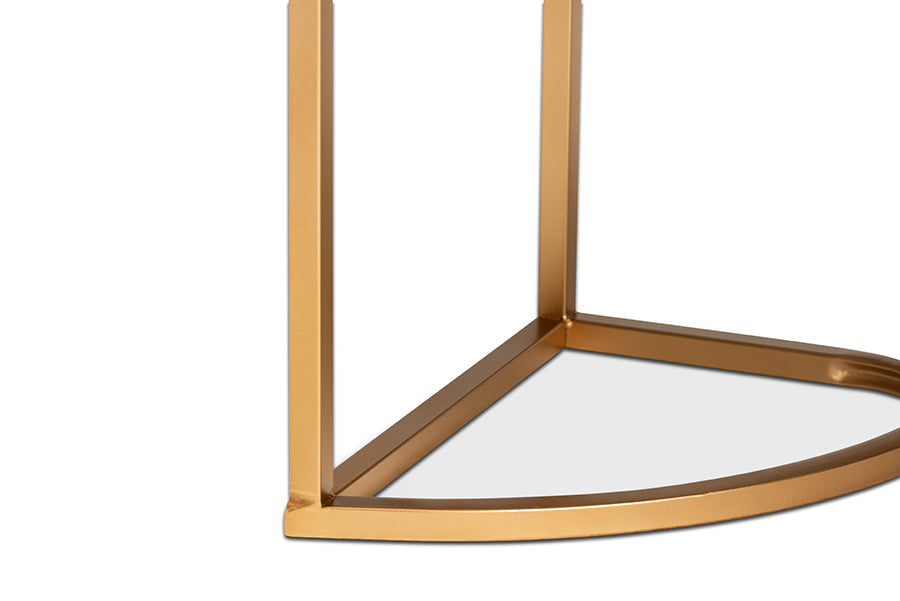 Beale  and  Green Velvet Upholstered and Brushed Gold Finished 1-Drawer Console Table with Faux Marble Tabletop