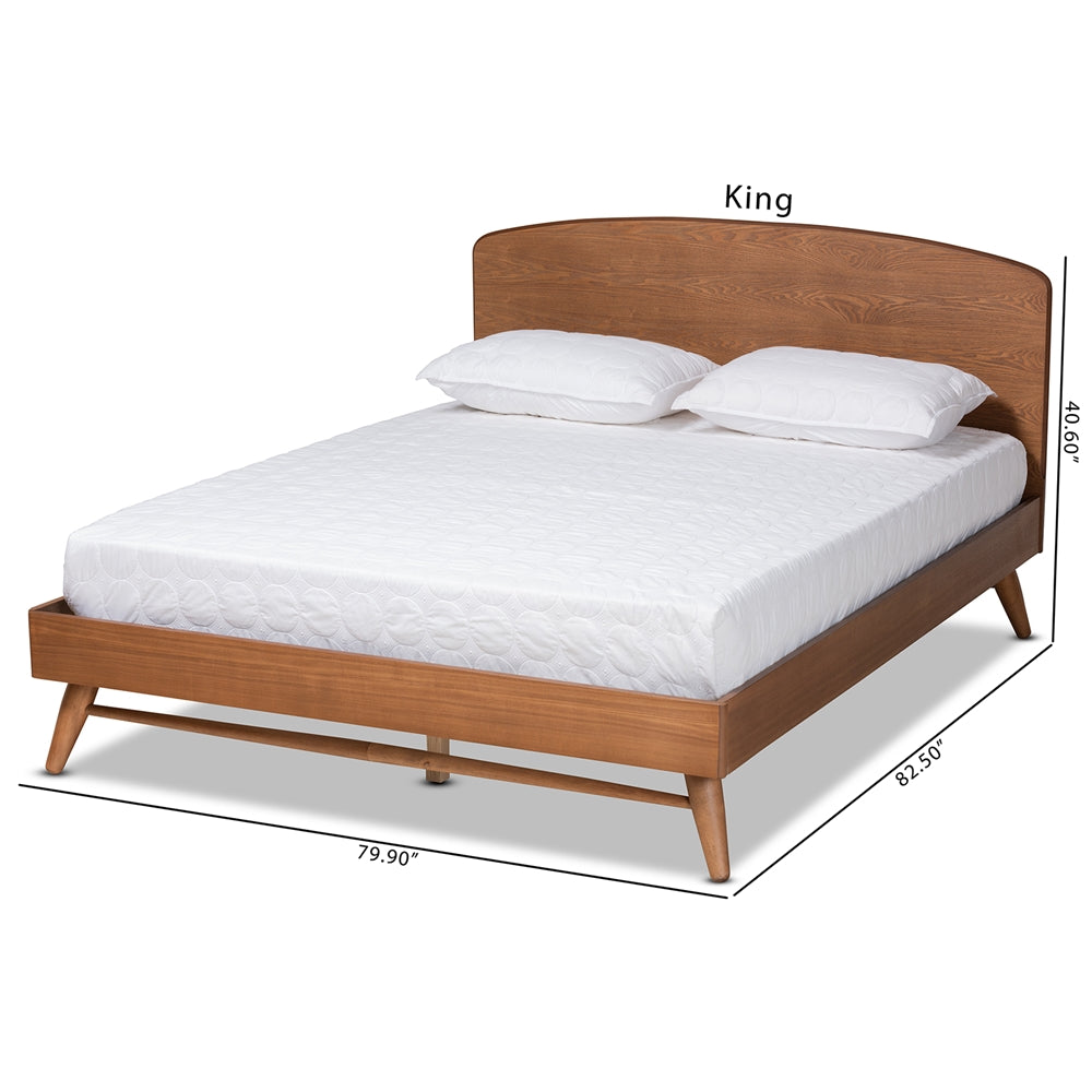 Keagan Mid-Century Modern Walnut Brown Finished Wood King Size Bed