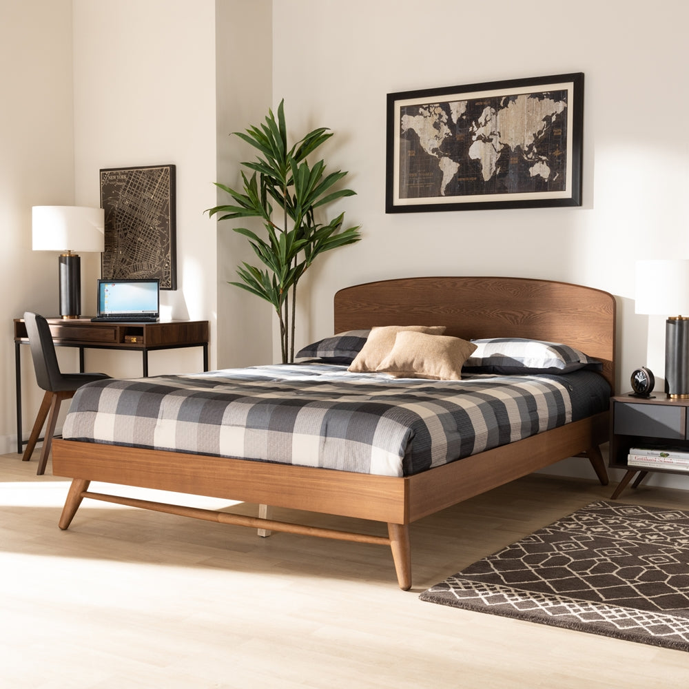 Keagan Mid-Century Modern Walnut Brown Finished Wood King Size Bed