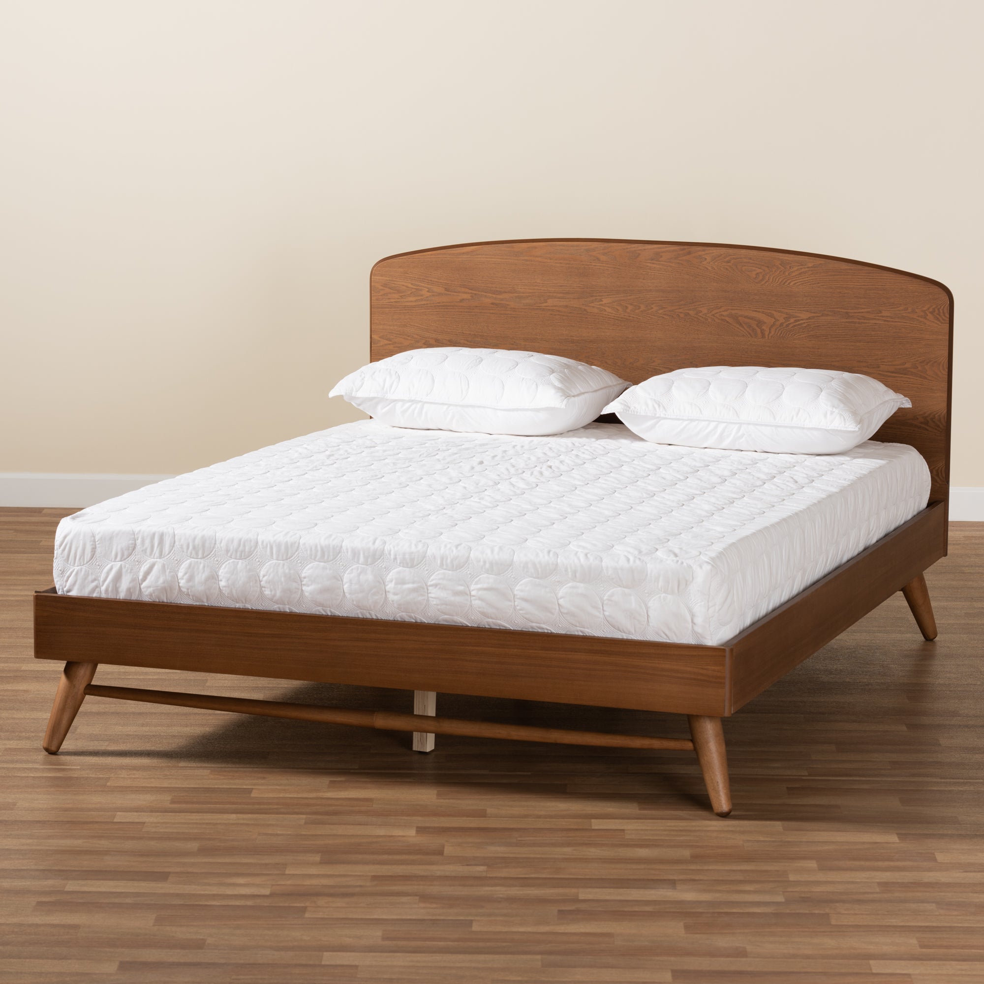 Keagan Mid-Century Modern Walnut Brown Finished Wood Queen Size Bed