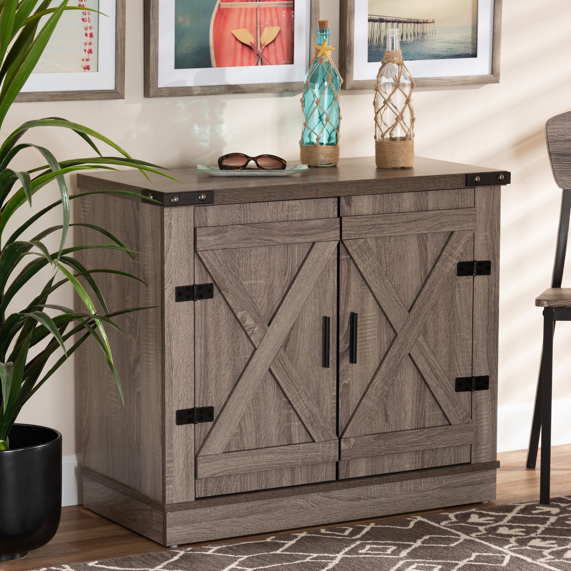 Wayne Modern Contemporary Farmhouse Oak Brown Finished Wood 2-Door Shoe Storage Cabinet