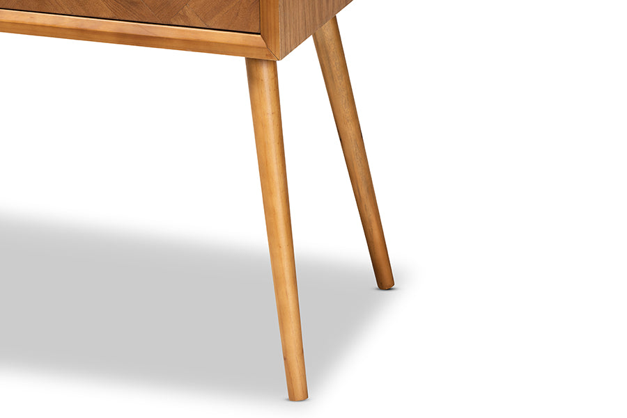 Mae Mid-Century Modern Natural Brown Finished Wood 2-Drawer Console Table