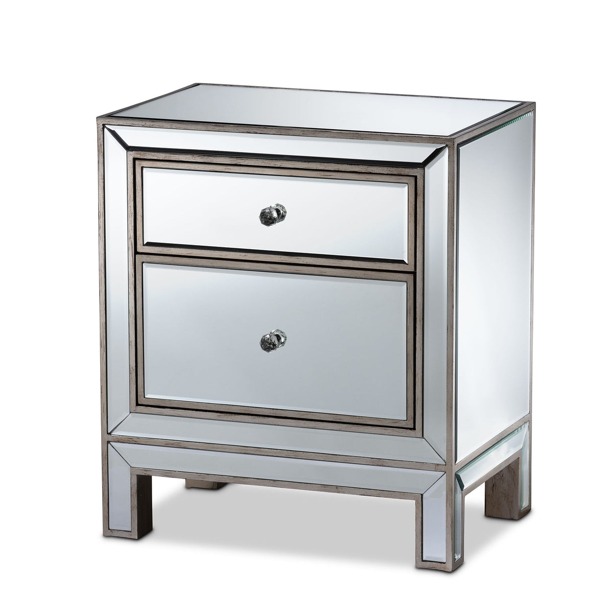 Fadri Contemporary  and  Mirrored 2-Drawer End Table