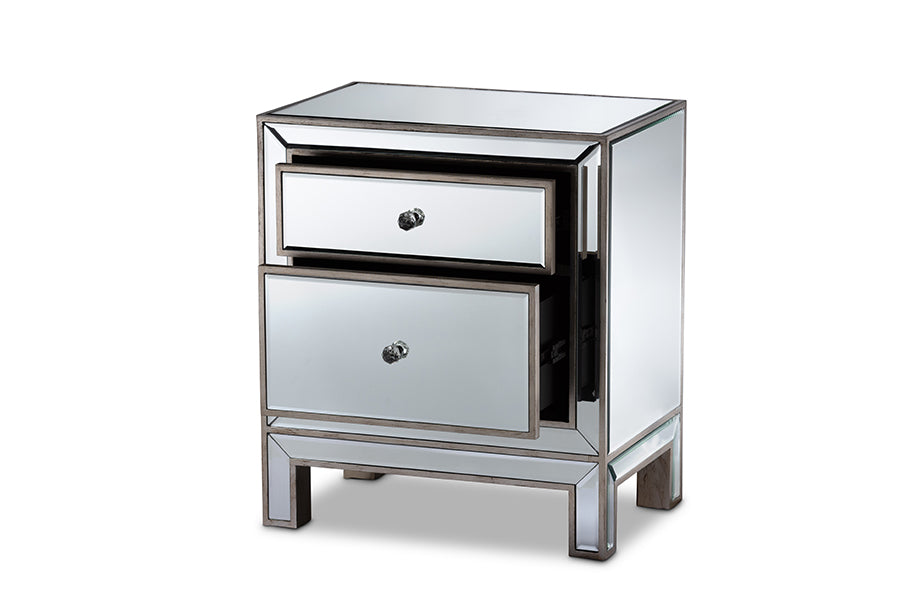 Fadri Contemporary  and  Mirrored 2-Drawer End Table