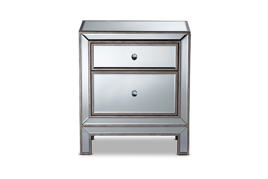 Fadri Contemporary  and  Mirrored 2-Drawer End Table