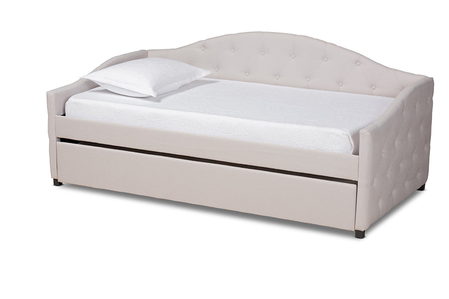Becker Modern and Contemporary Transitional Beige Fabric Upholstered Twin Size Daybed with Trundle