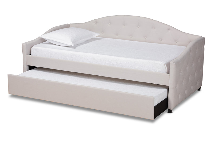 Becker Modern and Contemporary Transitional Beige Fabric Upholstered Twin Size Daybed with Trundle