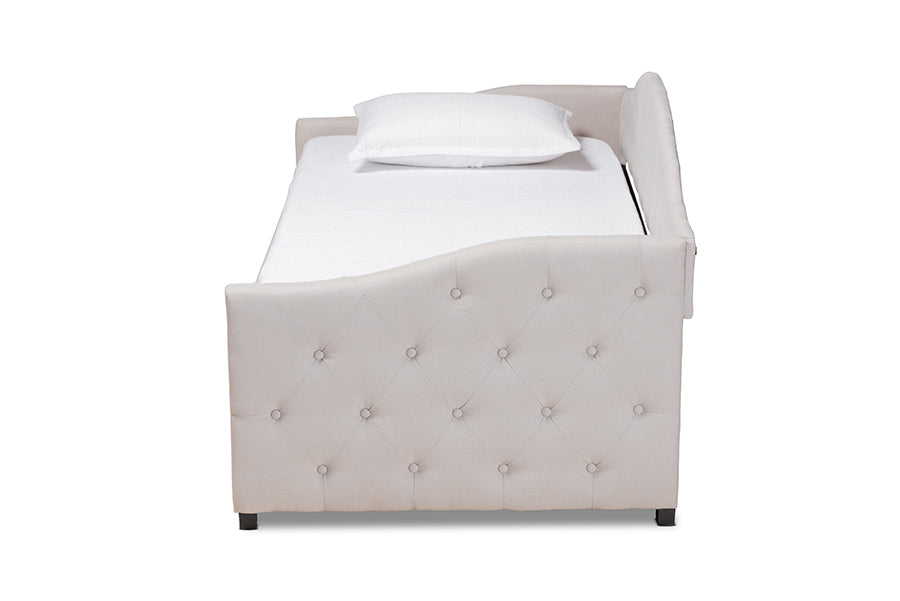 Becker Modern and Contemporary Transitional Beige Fabric Upholstered Twin Size Daybed with Trundle