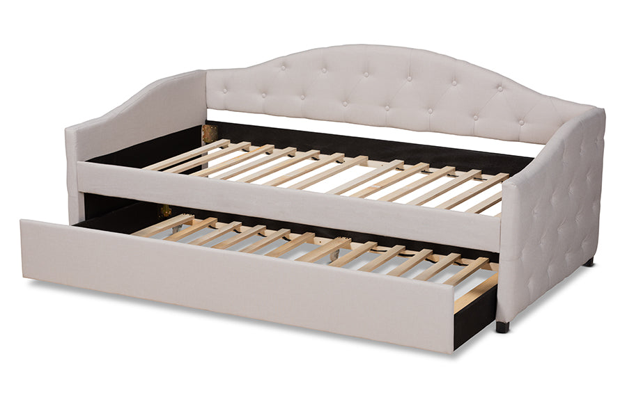 Becker Modern and Contemporary Transitional Beige Fabric Upholstered Twin Size Daybed with Trundle