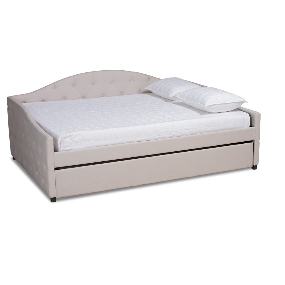 Becker Modern and Contemporary Transitional Beige Fabric Upholstered Queen Size Daybed with Trundle