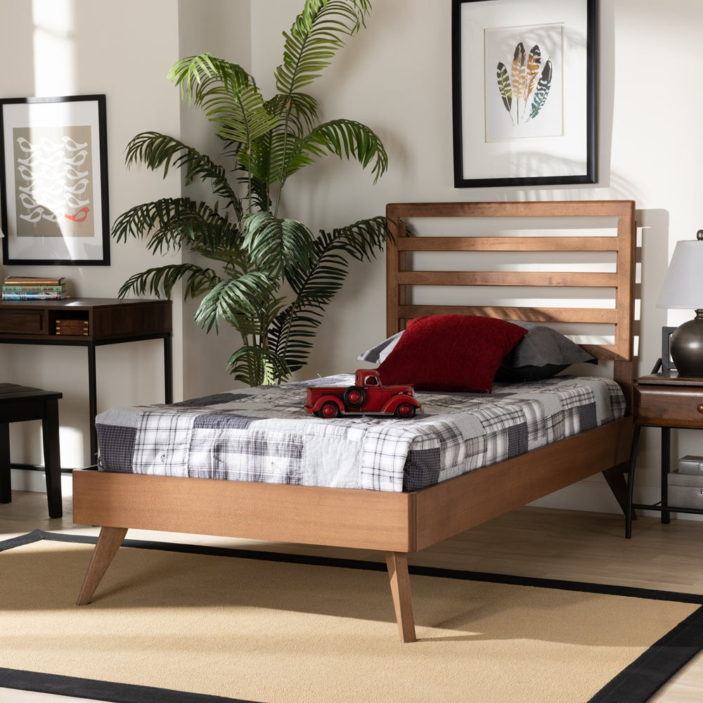 Shiro Mid-Century Modern Ash Walnut Finished Wood Twin Size Platform Bed