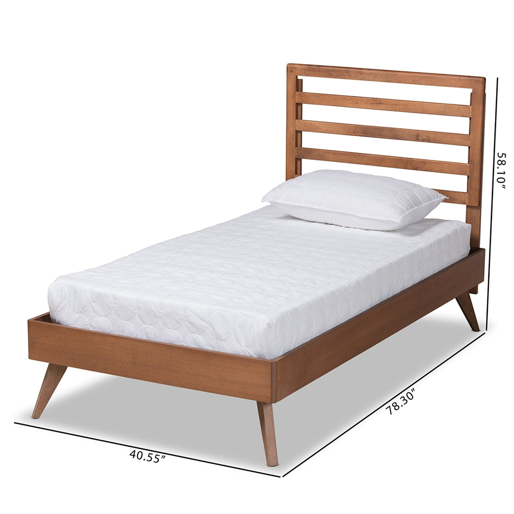 Shiro Mid-Century Modern Ash Walnut Finished Wood Twin Size Platform Bed