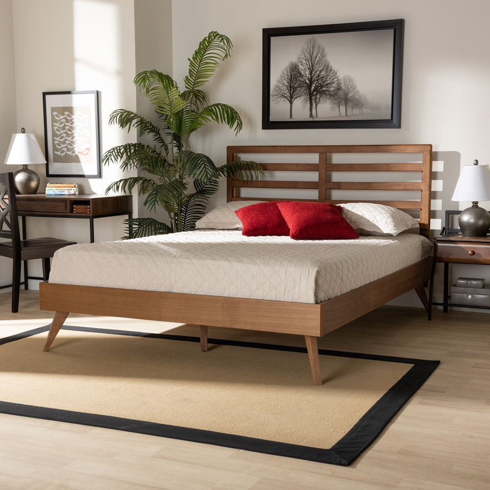 Shiro Mid-Century Modern Ash Walnut Finished Wood Queen Size Platform Bed