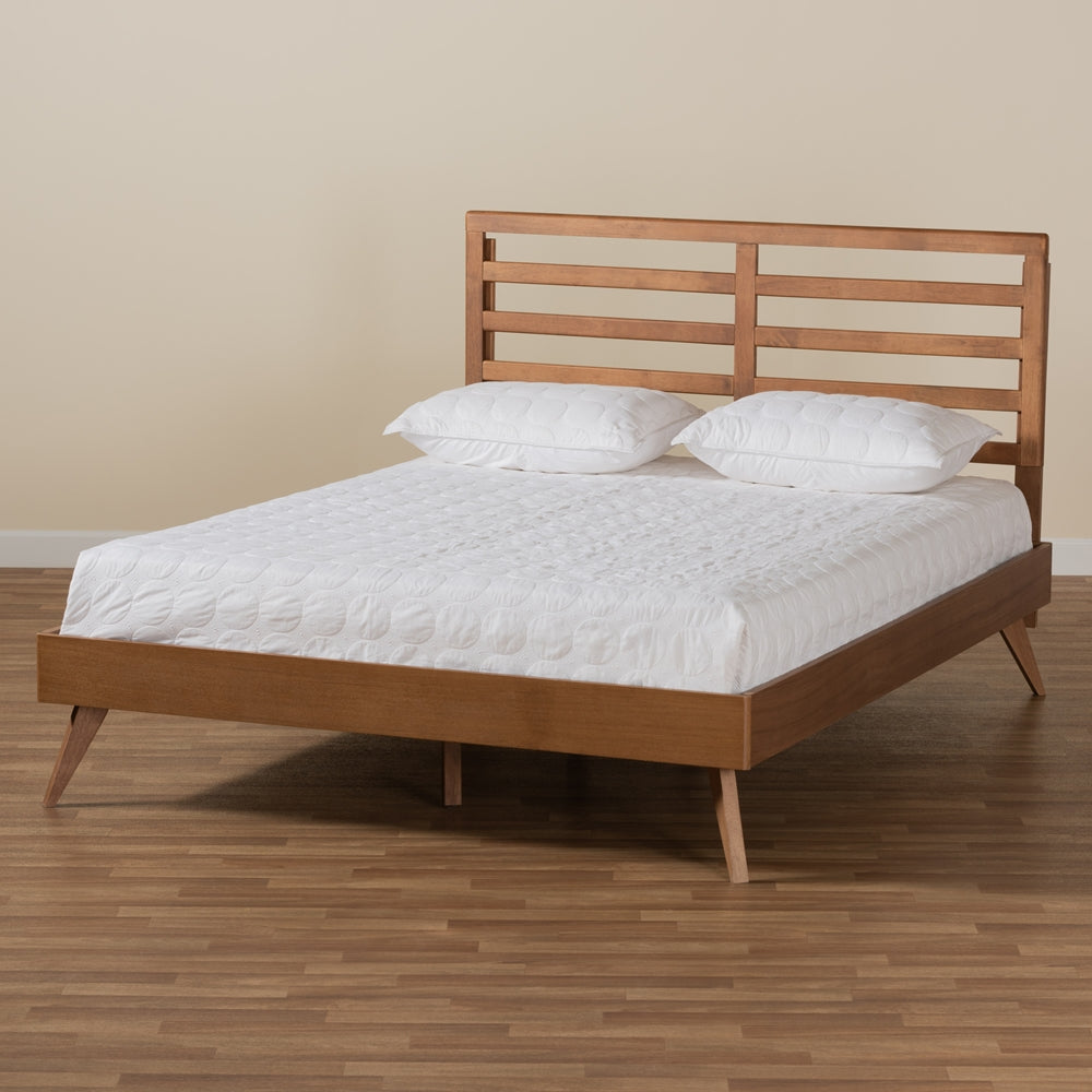 Shiro Mid-Century Modern Ash Walnut Finished Wood Full Size Platform Bed