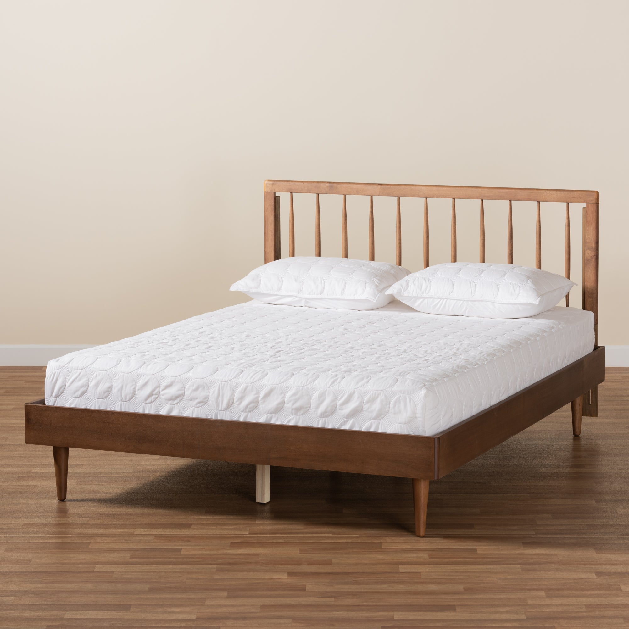 Sora Mid-Century Modern Ash Walnut Finished Wood King Size Platform Bed