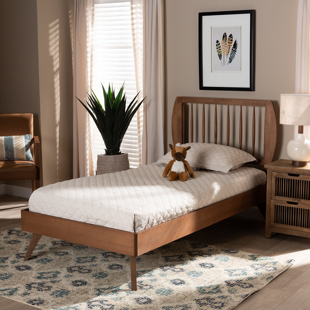 Emiko Walnut Brown Finished Wood Twin Size Platform Bed