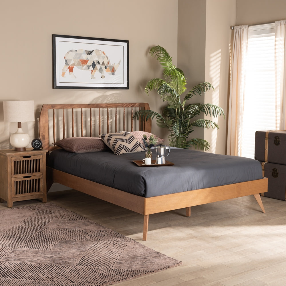 Emiko Walnut Brown Finished Wood King Size Platform Bed