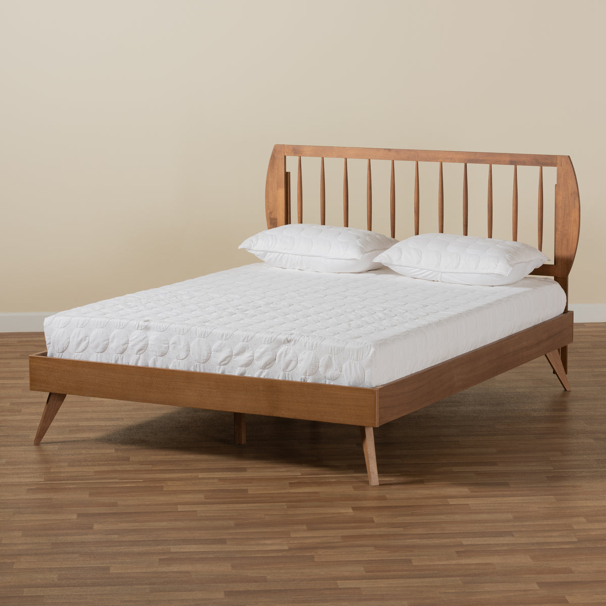 Emiko Walnut Brown Finished Wood King Size Platform Bed
