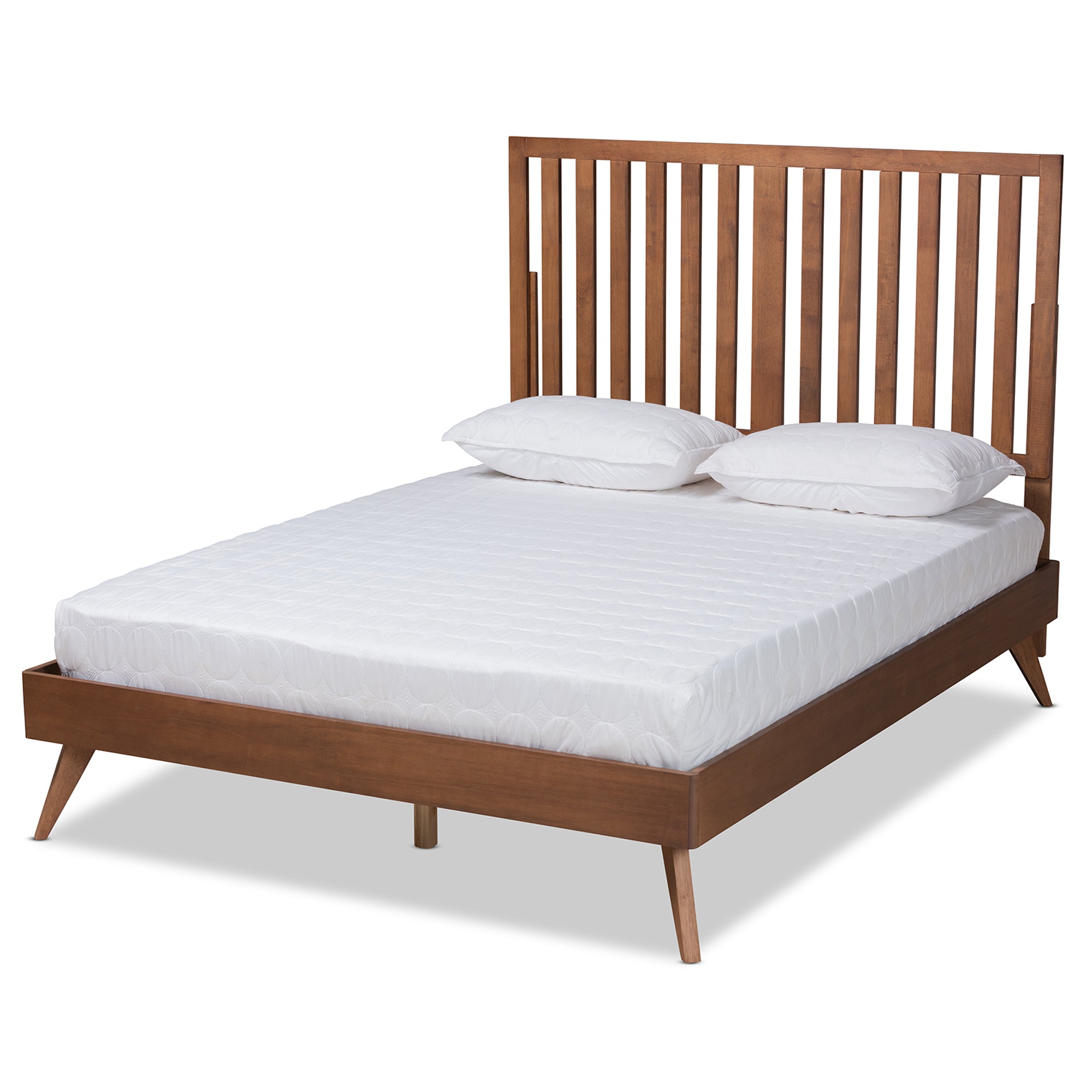 Saki Mid-Century Modern Walnut Brown Finished Wood Queen Size Platform Bed
