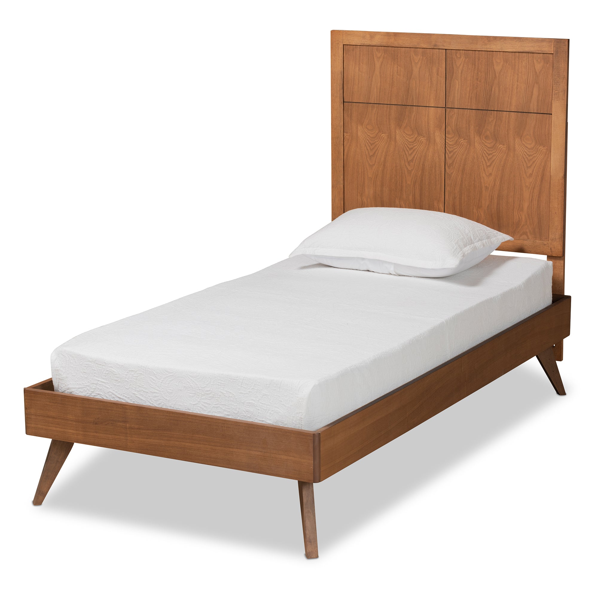 Noela Mid-Century Modern Walnut Brown Finished Wood Twin Size Platform Bed