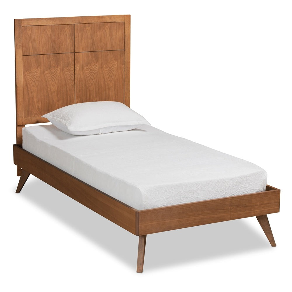 Twin Walnut Wood Platform Bed – Mid-Century Modern Excel Collection
