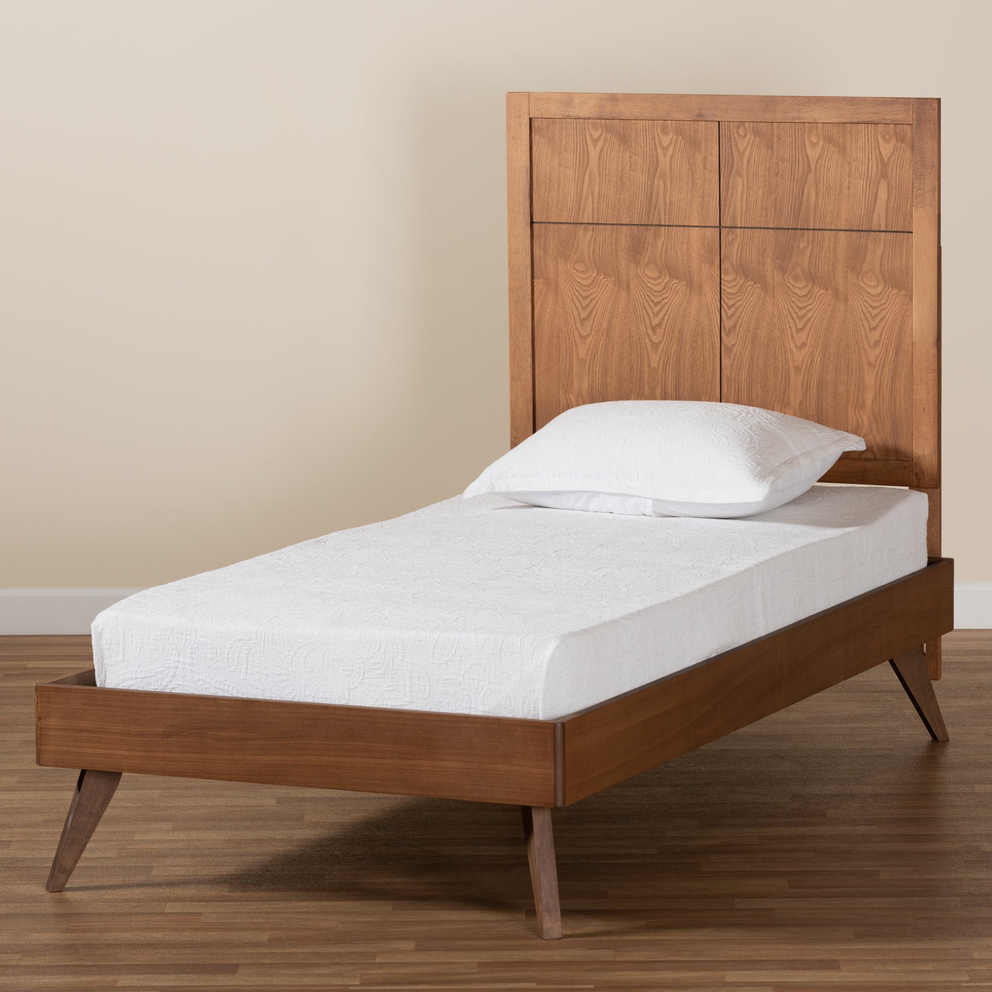 Noela Mid-Century Modern Walnut Brown Finished Wood Twin Size Platform Bed