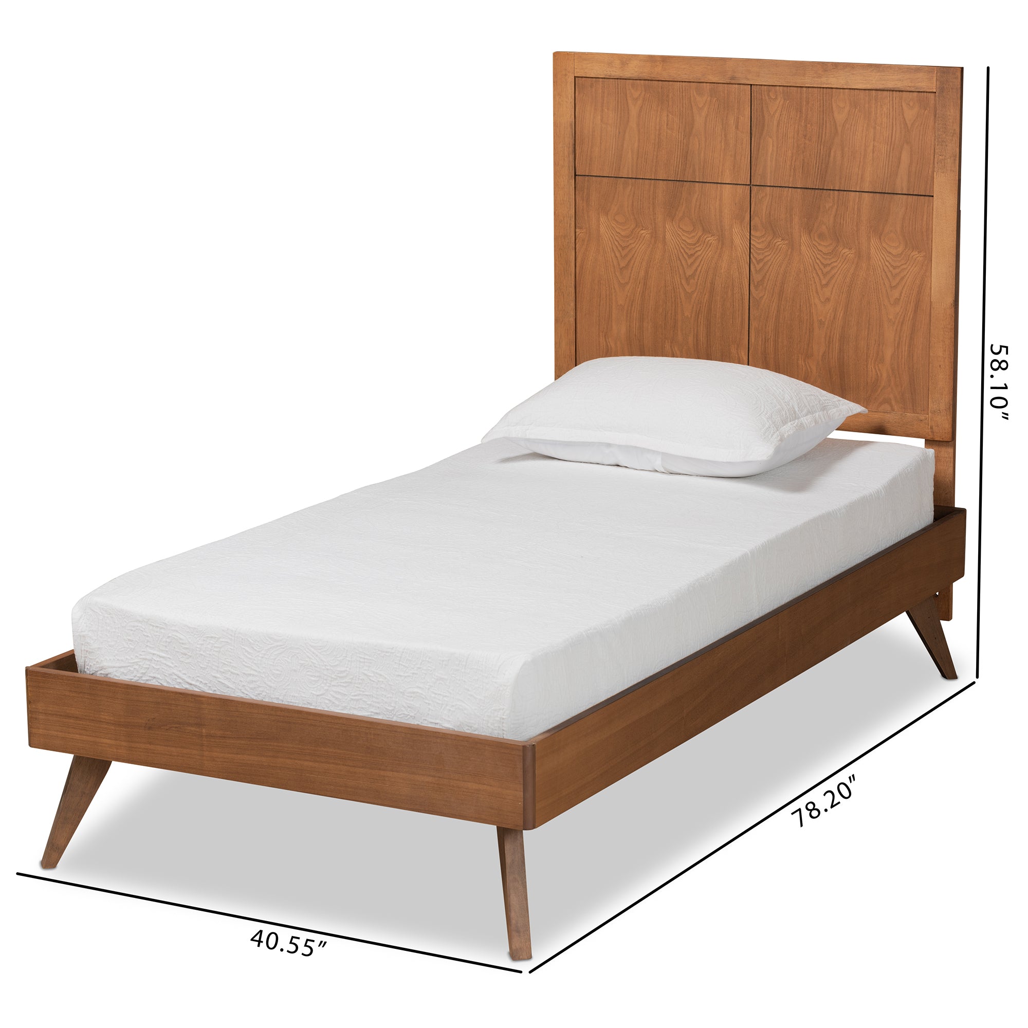 Noela Mid-Century Modern Walnut Brown Finished Wood Twin Size Platform Bed