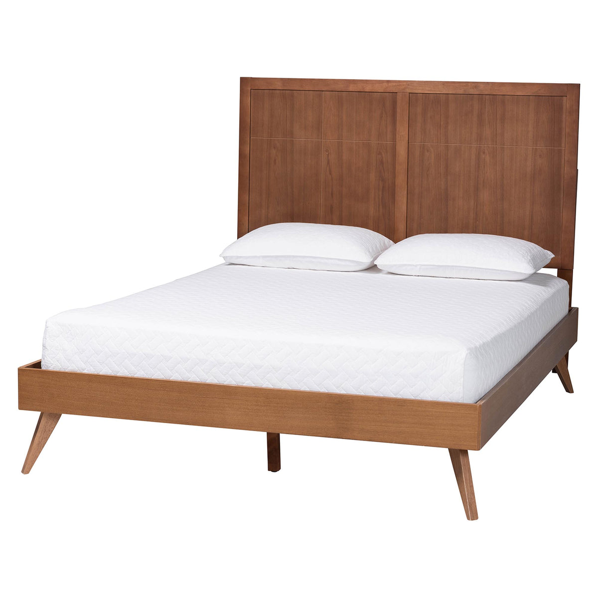 Noela Platform Bed - Mid-Century Modern Wood Bed Frame with Panel Headboard and Angled Legs for Bedroom or Guest Room, King