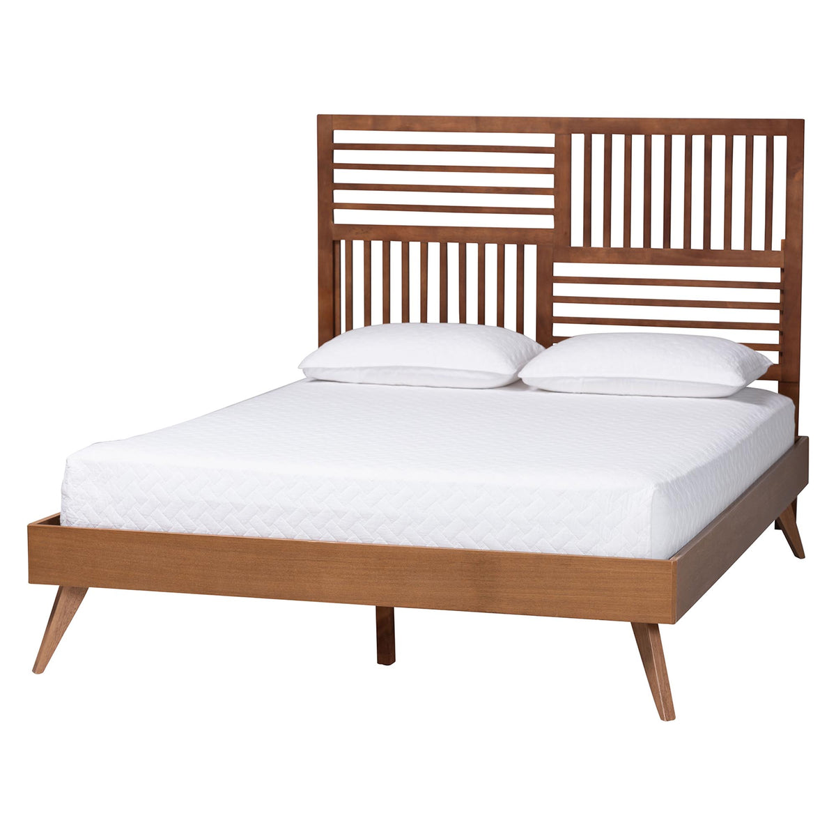 Gemma Platform Bed - Mid-Century Modern Bed Frame with Slatted Wood Headboard and Angled Legs for Bedroom or Guest Room, King