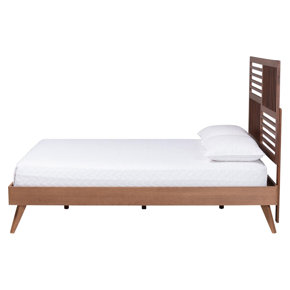 Gemma Platform Bed - Mid-Century Modern Bed Frame with Slatted Wood Headboard and Angled Legs for Bedroom or Guest Room, King