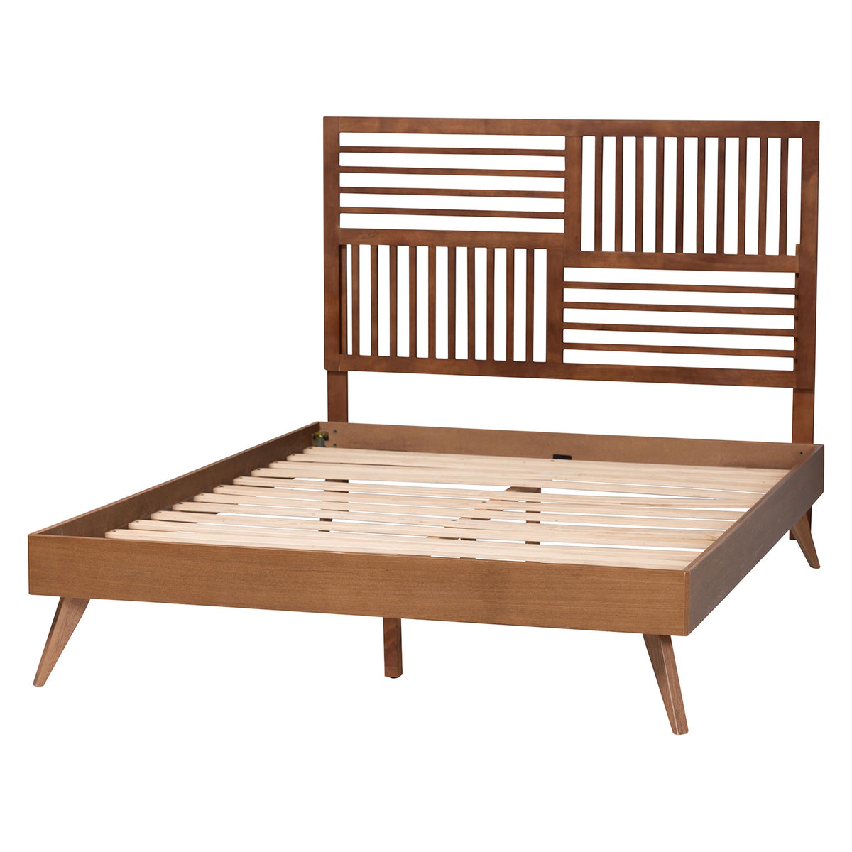 Gemma Platform Bed - Mid-Century Modern Bed Frame with Slatted Wood Headboard and Angled Legs for Bedroom or Guest Room, King