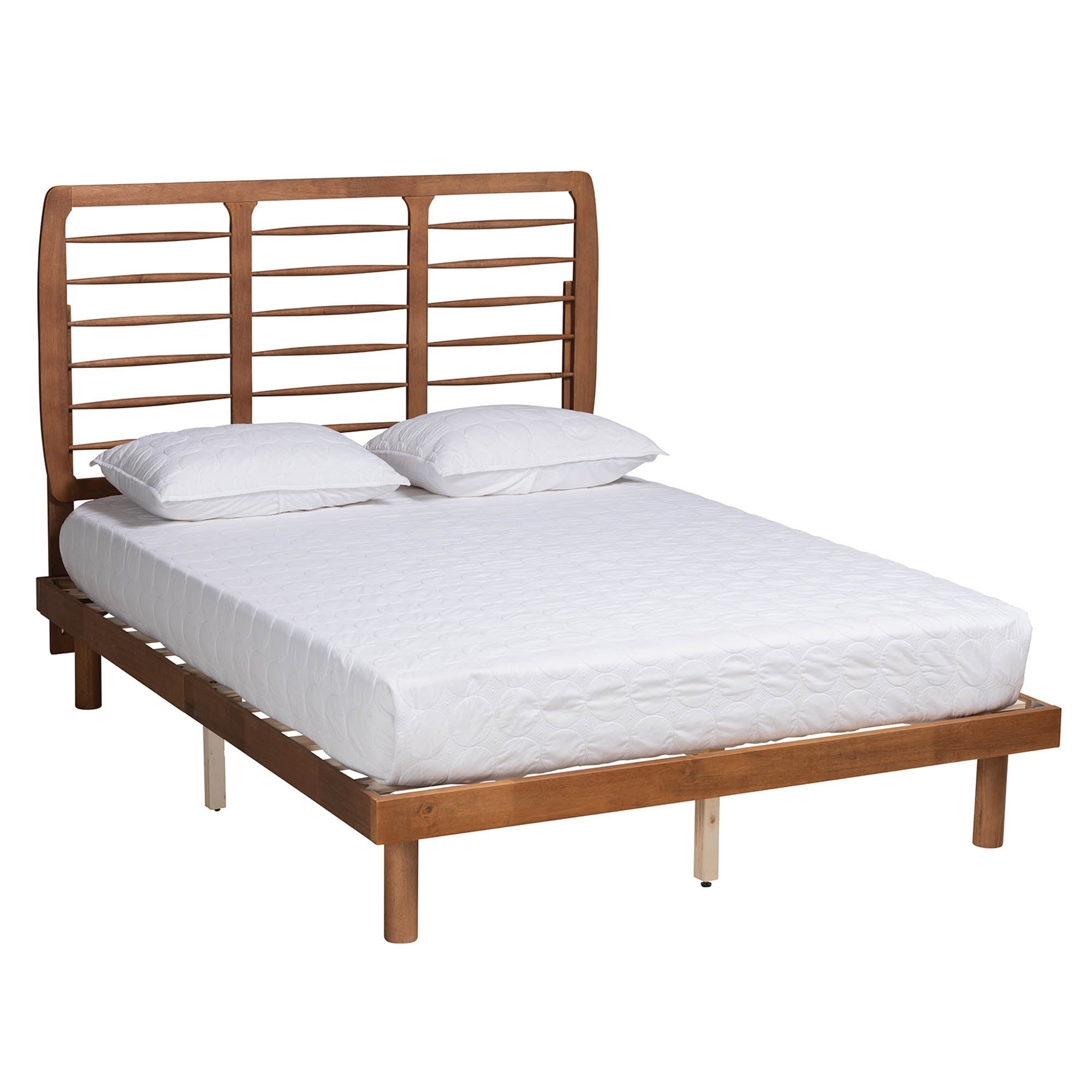 Petra Mid-century Modern Ash Walnut Finished Wood Queen Size Platform Bed