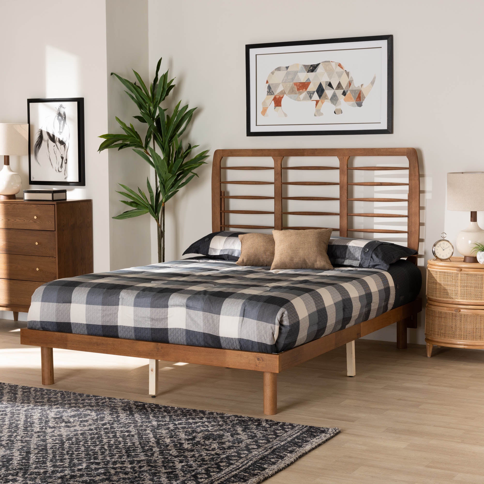 Petra Mid-Century Modern Ash Walnut Finished Wood Full Size Platform Bed