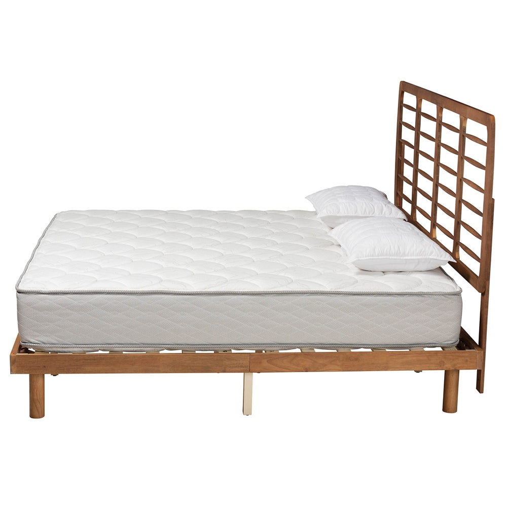 Petra Mid-Century Modern Ash Walnut Finished Wood King Size Platform Bed