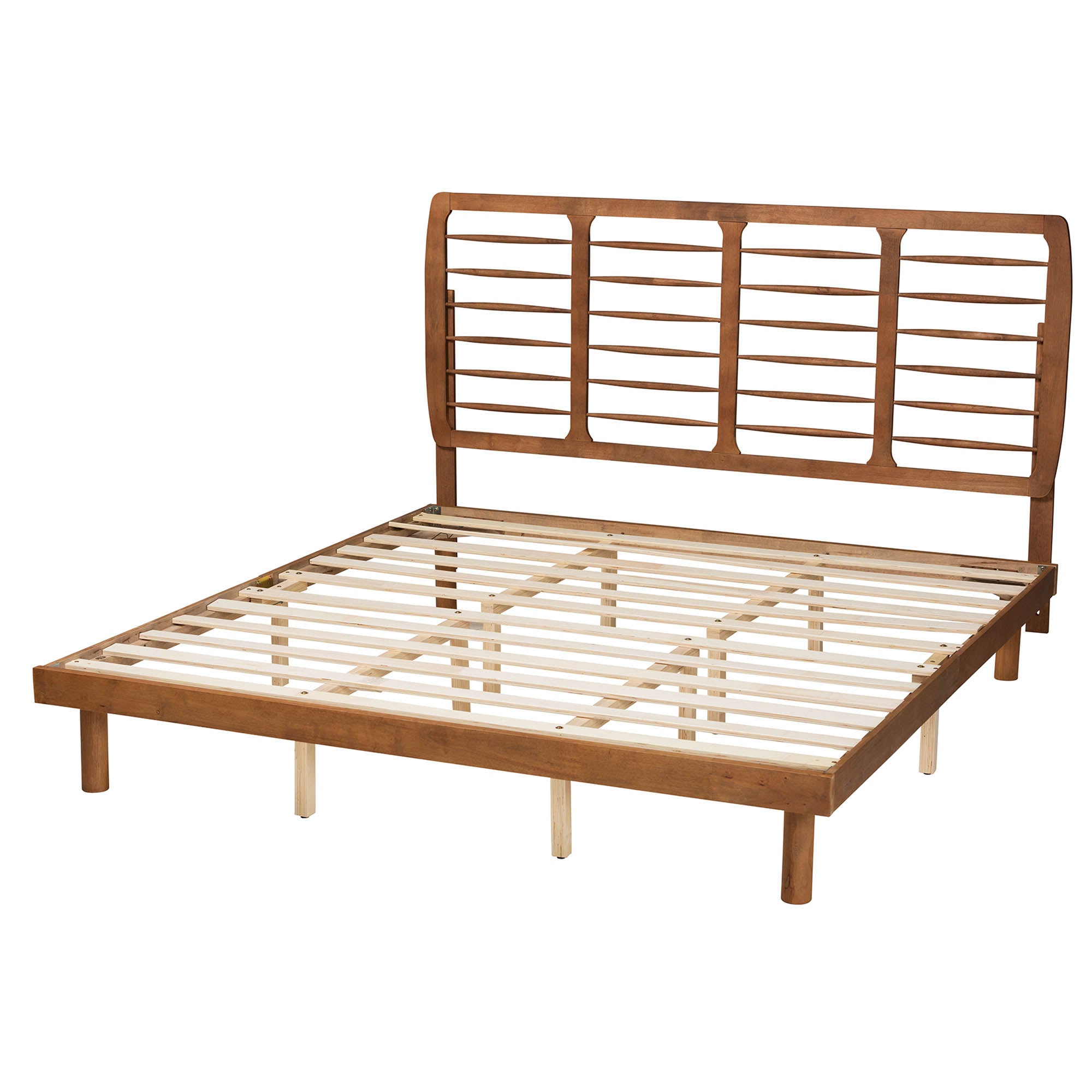 Petra Mid-Century Modern Ash Walnut Finished Wood King Size Platform Bed