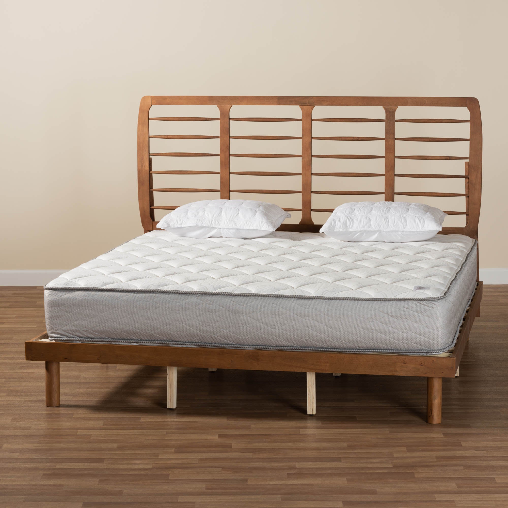 Petra Mid-Century Modern Ash Walnut Finished Wood King Size Platform Bed