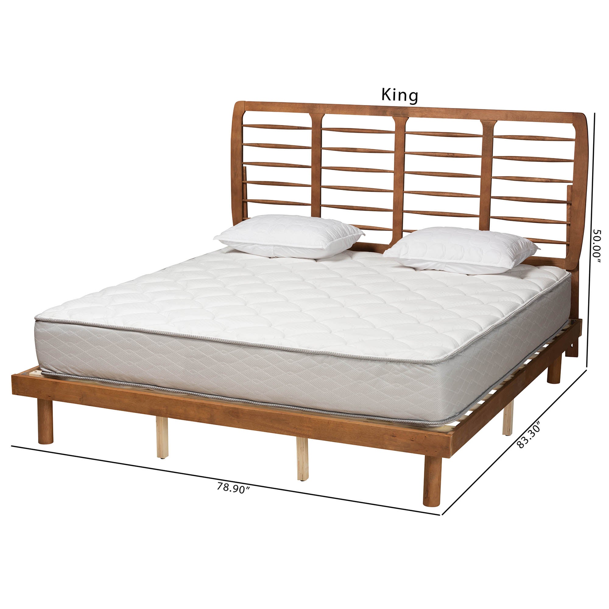 Petra Mid-Century Modern Ash Walnut Finished Wood King Size Platform Bed