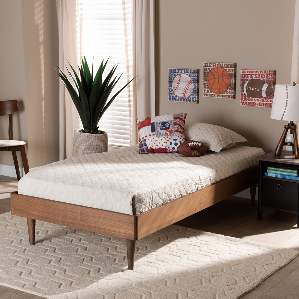 Rina Ash Walnut Finished Wood Twin Size Platform Bed Frame