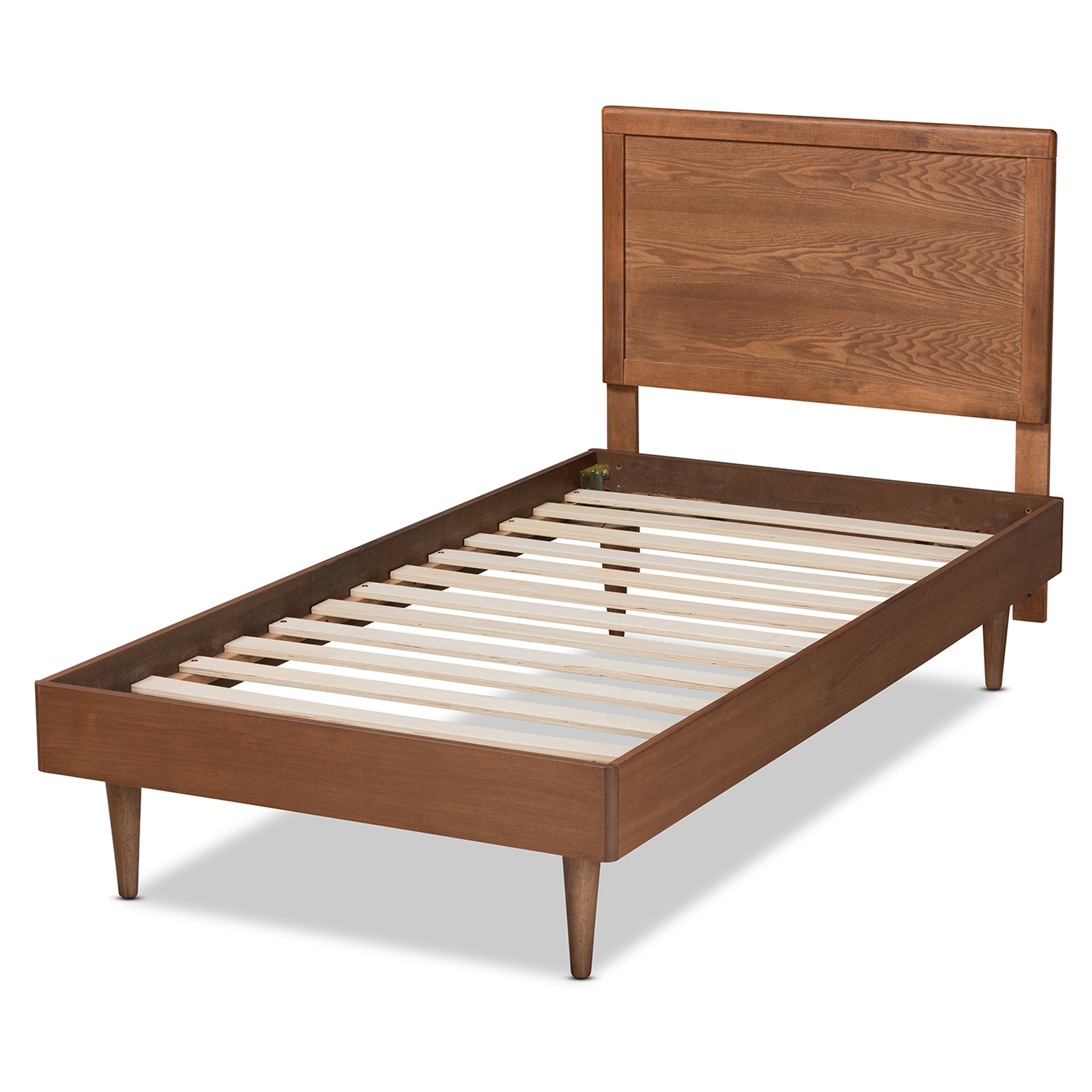 Hiro Mid-Century Modern Walnut Brown Finished Wood Twin Size Platform Bed