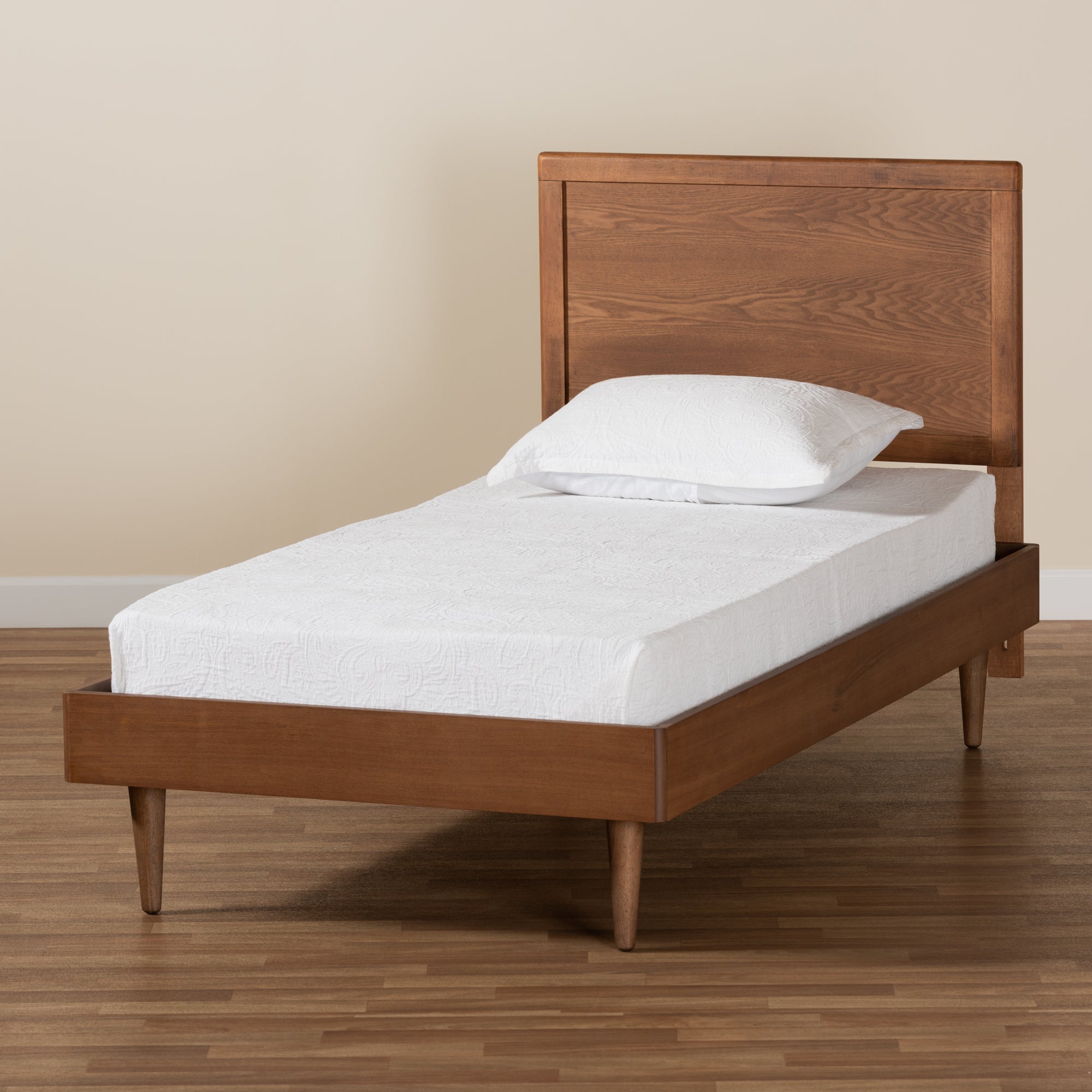 Hiro Mid-Century Modern Walnut Brown Finished Wood Twin Size Platform Bed